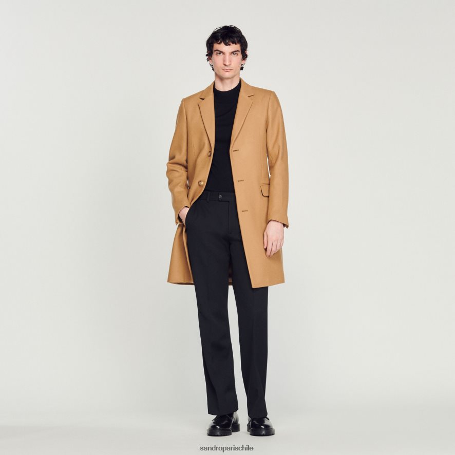 Sandro Paris abrigo de lana beige hombres vestir JJ402J607