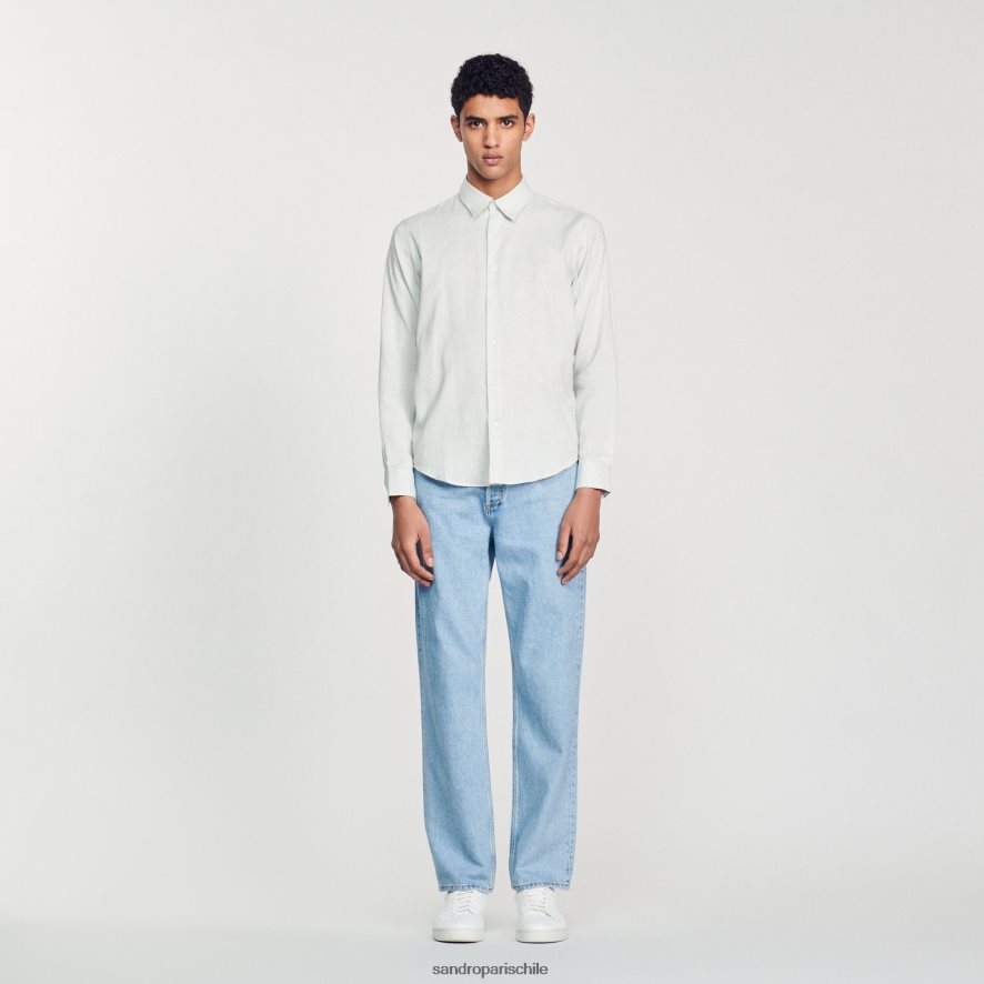 Sandro Paris camisa clasica azul claro hombres vestir JJ402J778