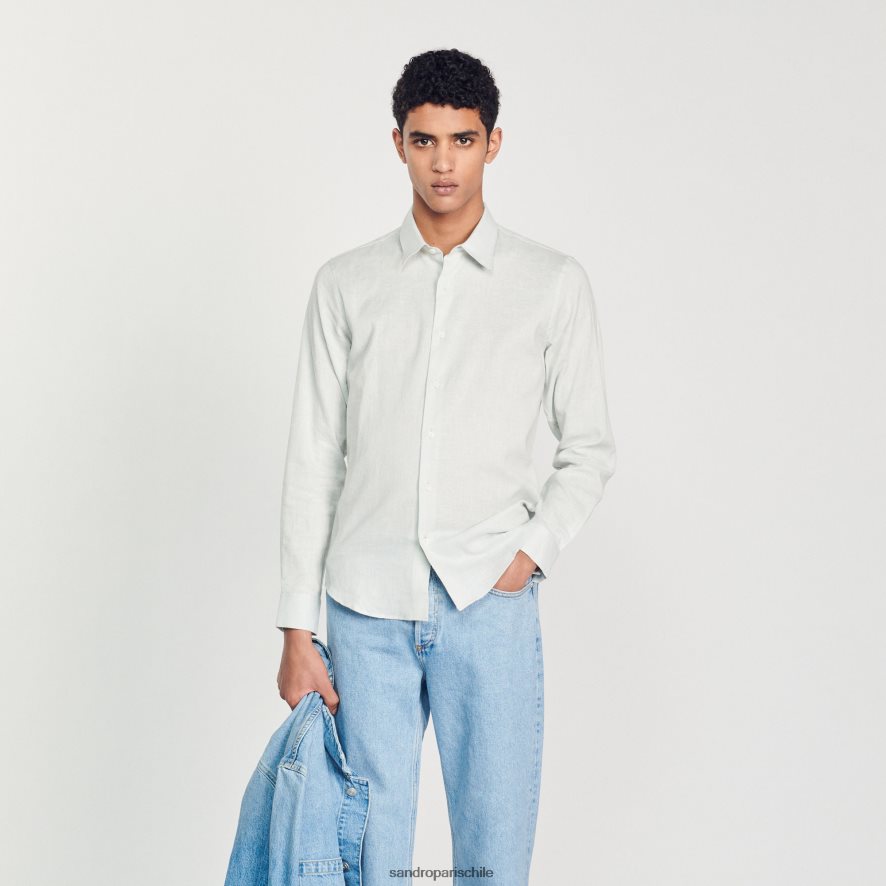 Sandro Paris camisa clasica azul claro hombres vestir JJ402J778