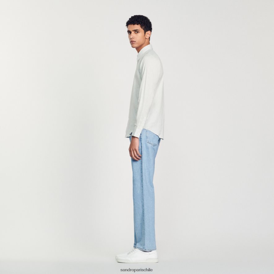 Sandro Paris camisa clasica azul claro hombres vestir JJ402J778