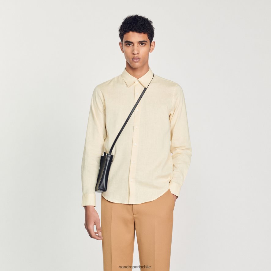 Sandro Paris camisa clasica beige hombres vestir JJ402J779
