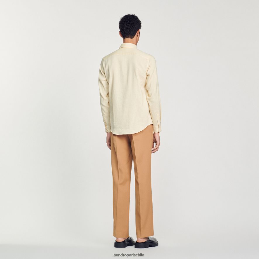 Sandro Paris camisa clasica beige hombres vestir JJ402J779