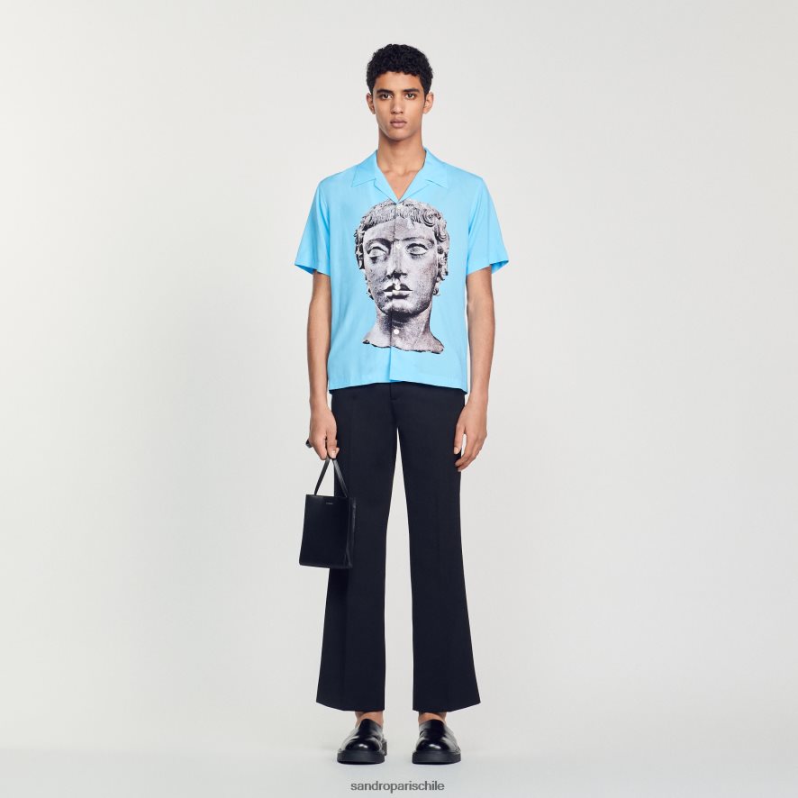 Sandro Paris camisa de estatua cielo azul hombres vestir JJ402J722