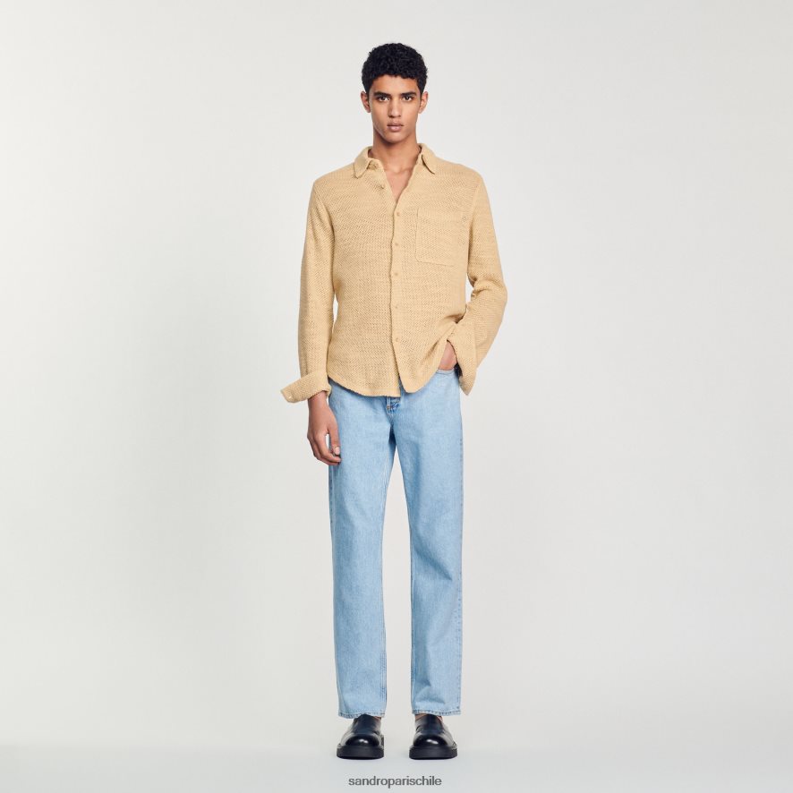 Sandro Paris camisa de malla arena hombres vestir JJ402J817
