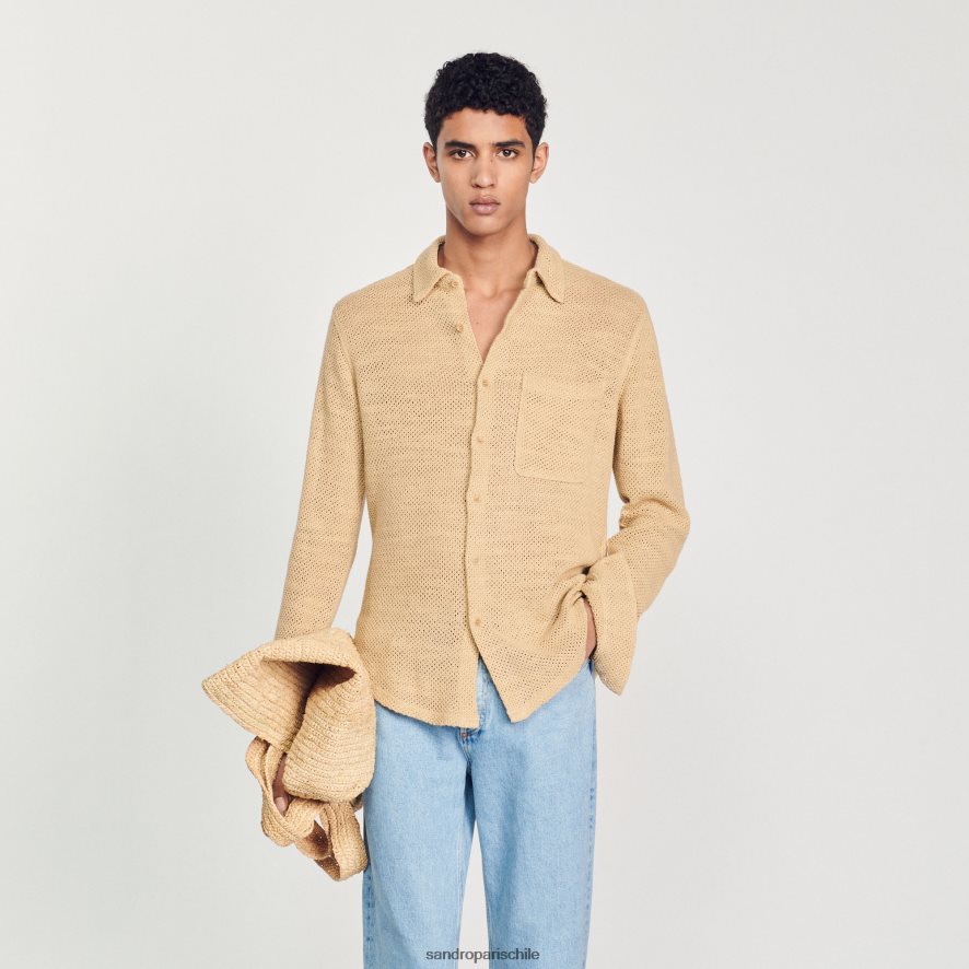 Sandro Paris camisa de malla arena hombres vestir JJ402J817