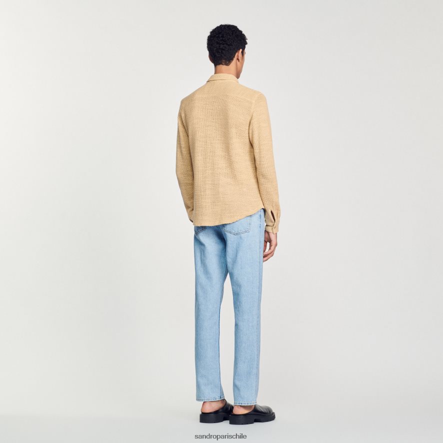 Sandro Paris camisa de malla arena hombres vestir JJ402J817