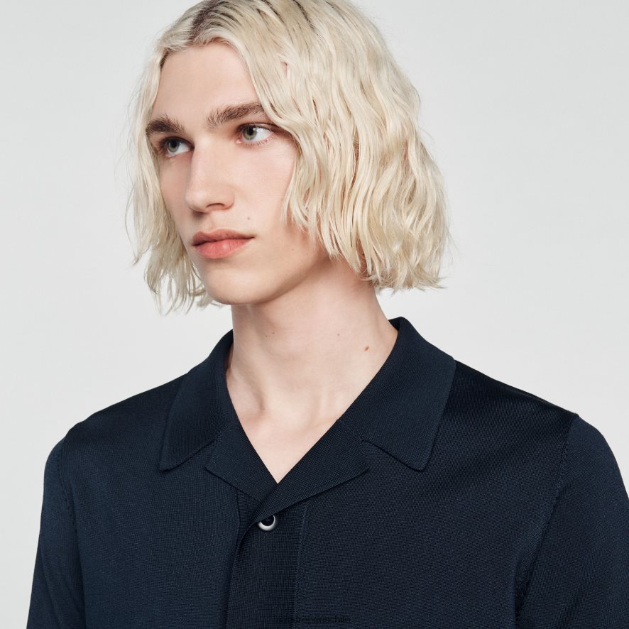 Sandro Paris camisa de manga corta Azul marino hombres vestir JJ402J697