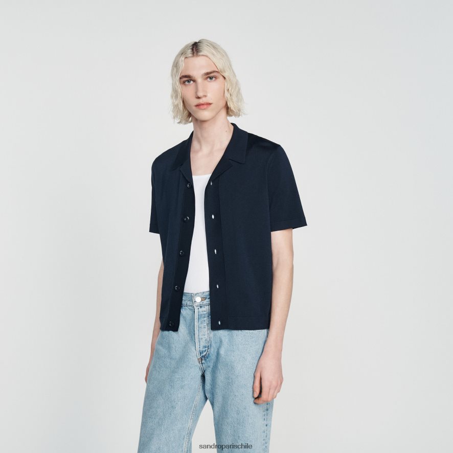 Sandro Paris camisa de manga corta Azul marino hombres vestir JJ402J697