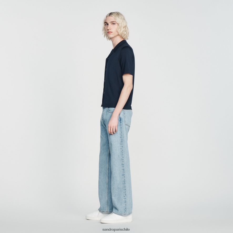 Sandro Paris camisa de manga corta Azul marino hombres vestir JJ402J697