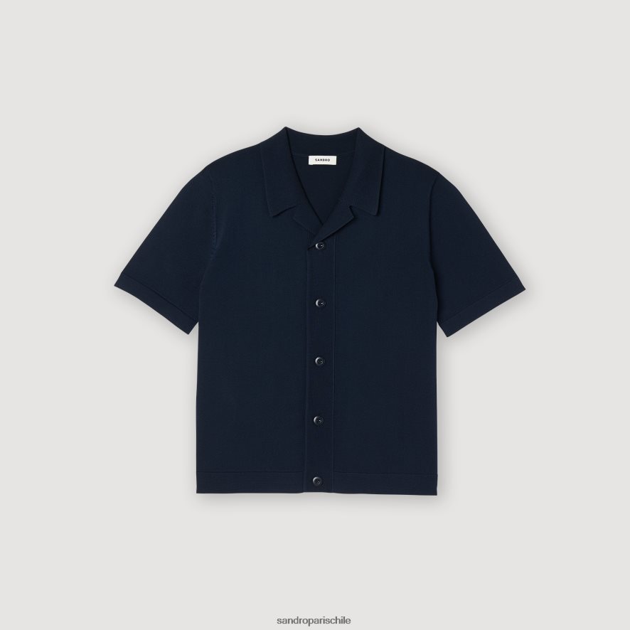 Sandro Paris camisa de manga corta Azul marino hombres vestir JJ402J697