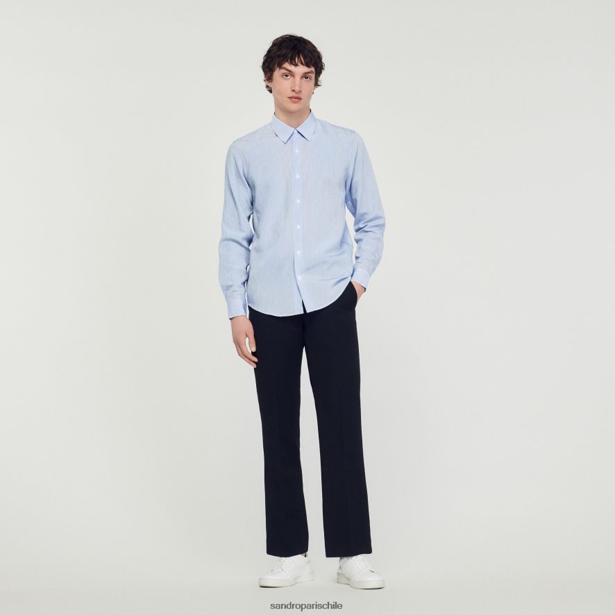 Sandro Paris camisa de rayas azul claro hombres vestir JJ402J717