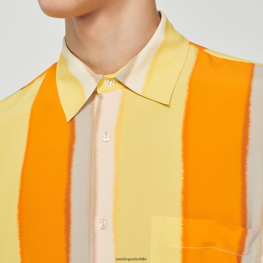 Sandro Paris camisa fluida a rayas de manga larga amarillo hombres vestir JJ402J669