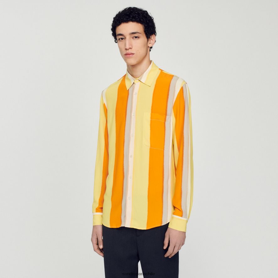 Sandro Paris camisa fluida a rayas de manga larga amarillo hombres vestir JJ402J669