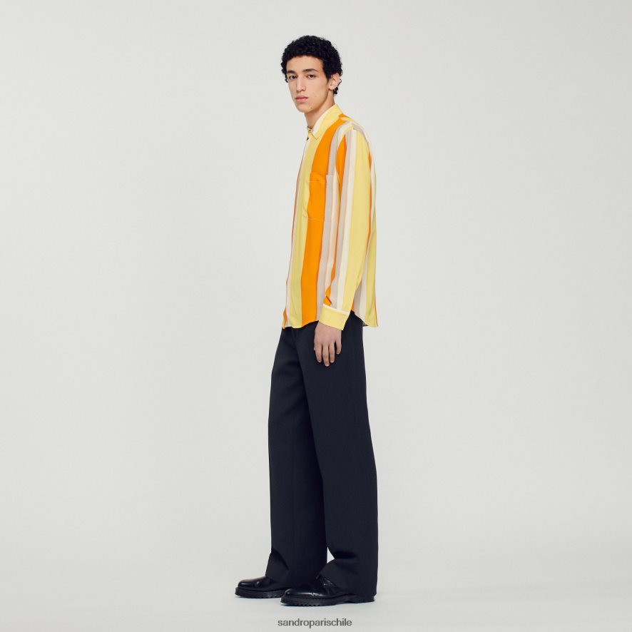 Sandro Paris camisa fluida a rayas de manga larga amarillo hombres vestir JJ402J669