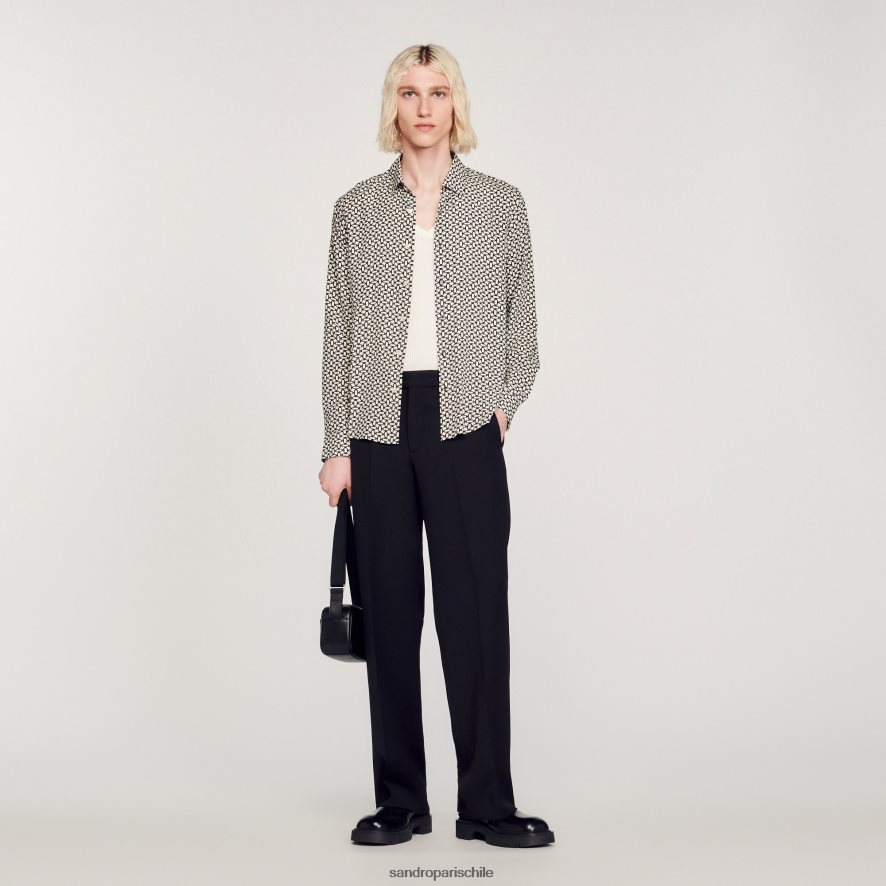 Sandro Paris camisa fluida estampada negro hombres vestir JJ402J724