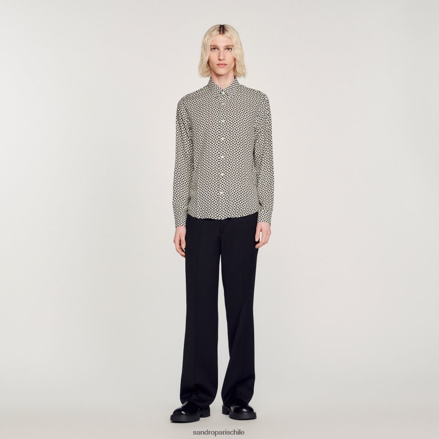 Sandro Paris camisa fluida estampada negro hombres vestir JJ402J724