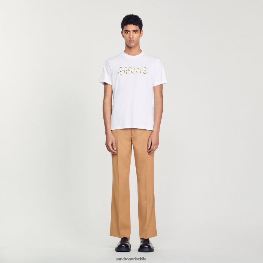 Sandro Paris camiseta bordada blanco hombres vestir JJ402J803
