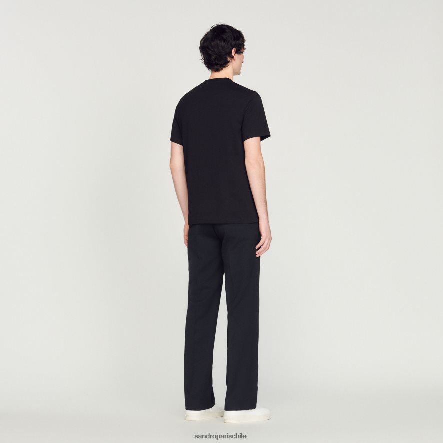 Sandro Paris camiseta bordada negro hombres vestir JJ402J711