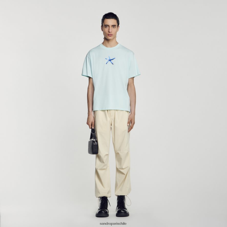 Sandro Paris camiseta de estrella de mar azul menta hombres vestir JJ402J685