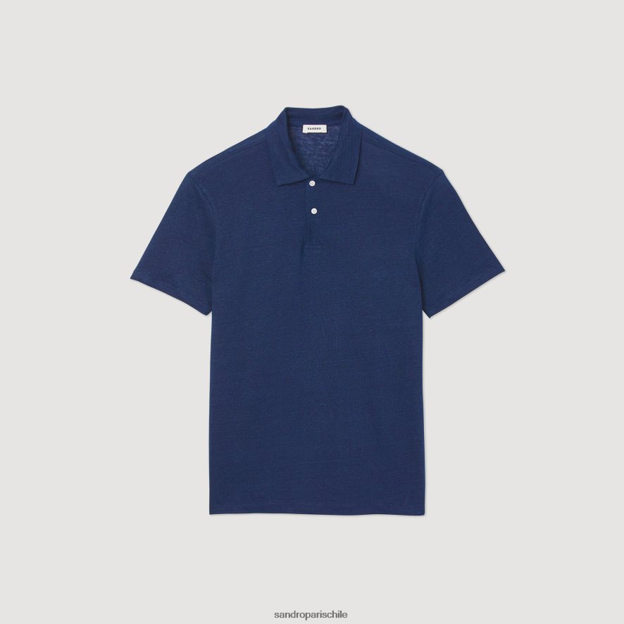 Sandro Paris polo de lino azul marino oscuro hombres vestir JJ402J745
