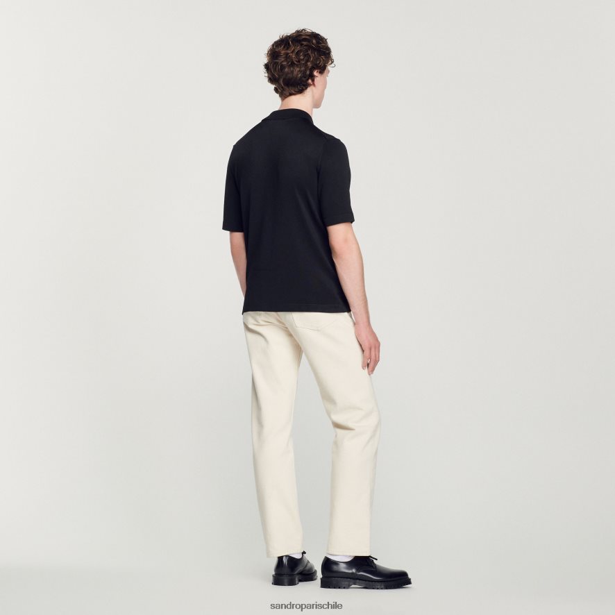 Sandro Paris polo de punto con cuello con cremallera negro hombres vestir JJ402J629
