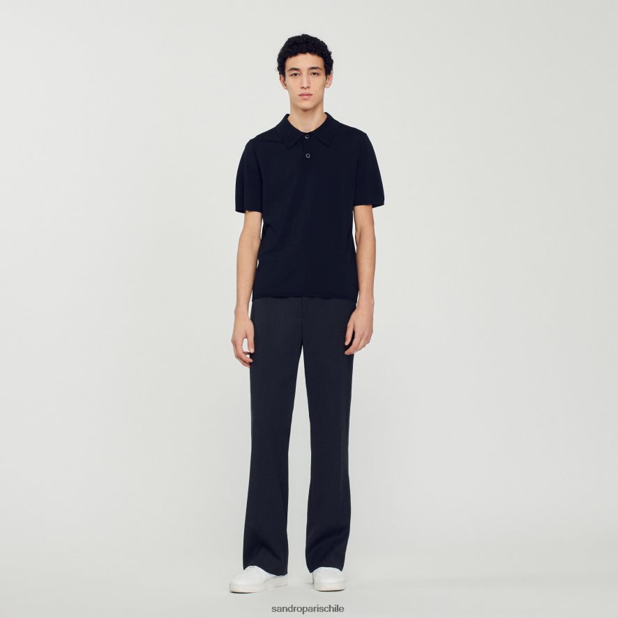 Sandro Paris polo de punto de manga corta negro hombres vestir JJ402J700