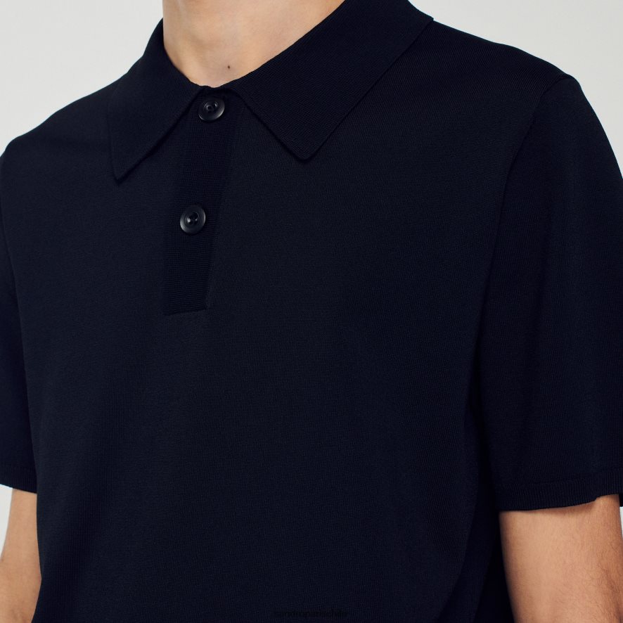 Sandro Paris polo de punto de manga corta negro hombres vestir JJ402J700