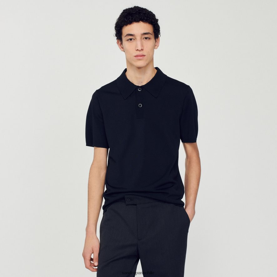 Sandro Paris polo de punto de manga corta negro hombres vestir JJ402J700