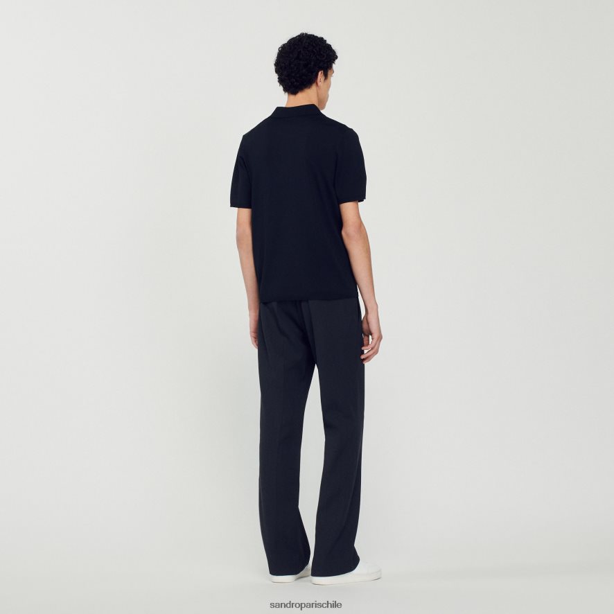 Sandro Paris polo de punto de manga corta negro hombres vestir JJ402J700