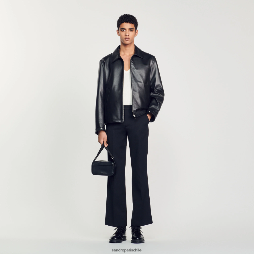 Sandro Paris chaqueta de cuero liso negro hombres vestir JJ402J583