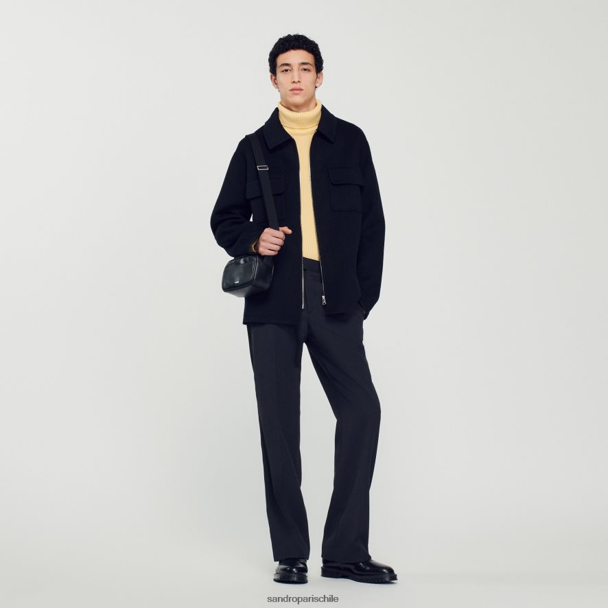 Sandro Paris chaqueta de lana negro hombres vestir JJ402J682