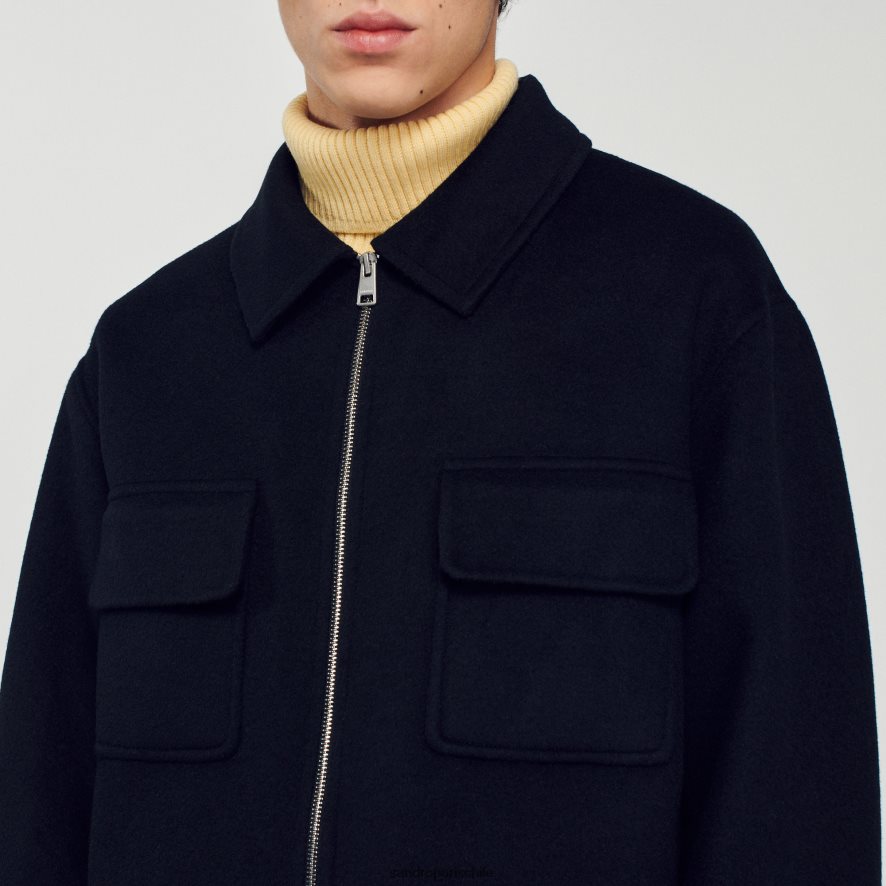 Sandro Paris chaqueta de lana negro hombres vestir JJ402J682