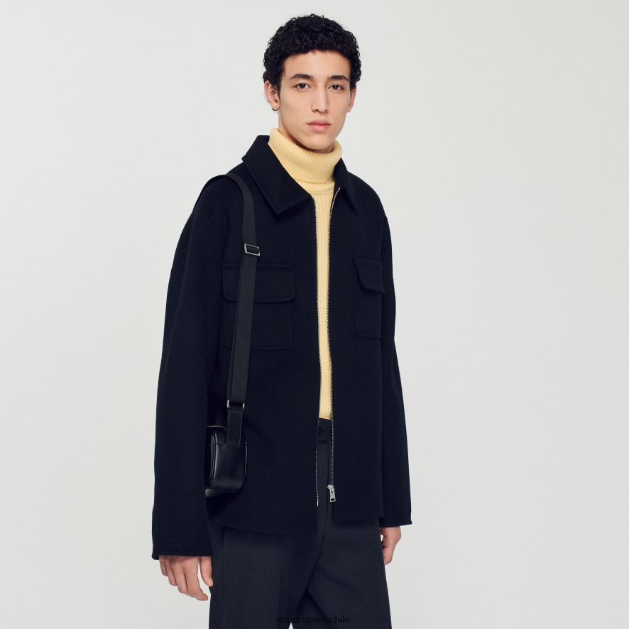 Sandro Paris chaqueta de lana negro hombres vestir JJ402J682