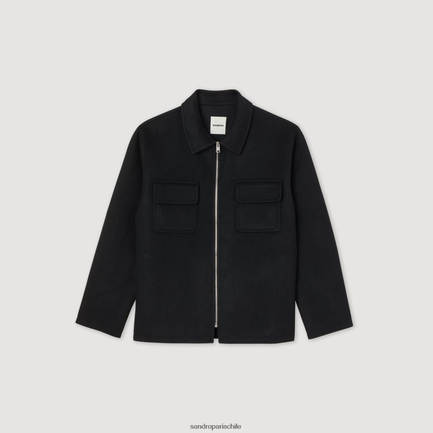 Sandro Paris chaqueta de lana negro hombres vestir JJ402J682