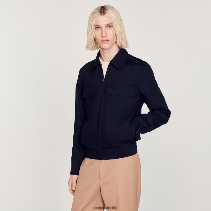 Sandro Paris chaqueta fluida Azul marino hombres vestir JJ402J619