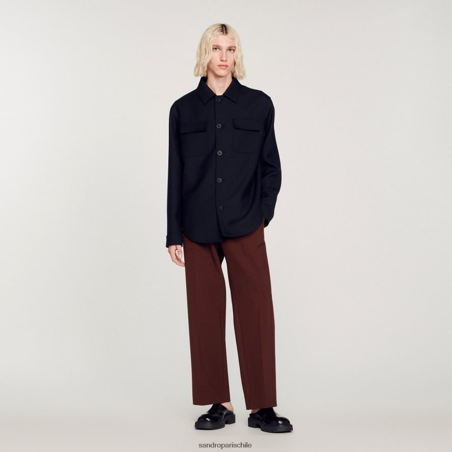 Sandro Paris sobrecamisa abotonada Azul marino hombres vestir JJ402J816