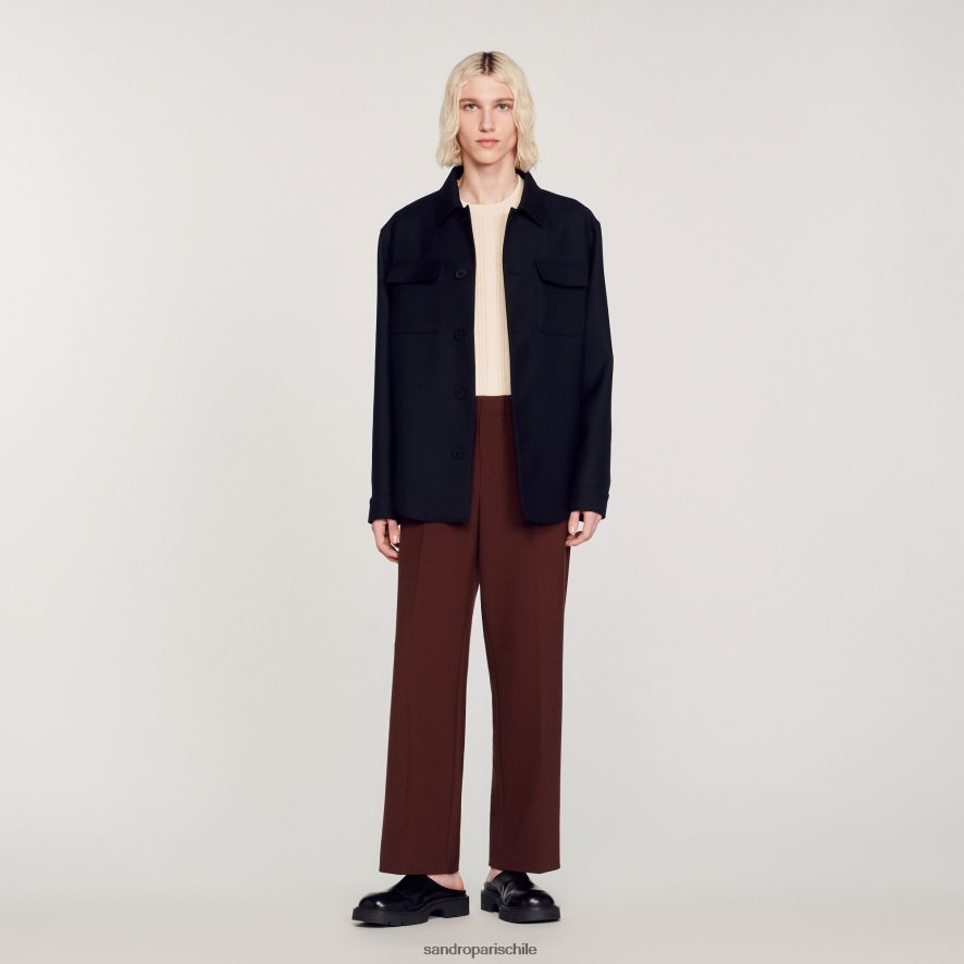 Sandro Paris sobrecamisa abotonada Azul marino hombres vestir JJ402J816