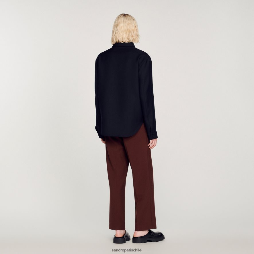 Sandro Paris sobrecamisa abotonada Azul marino hombres vestir JJ402J816