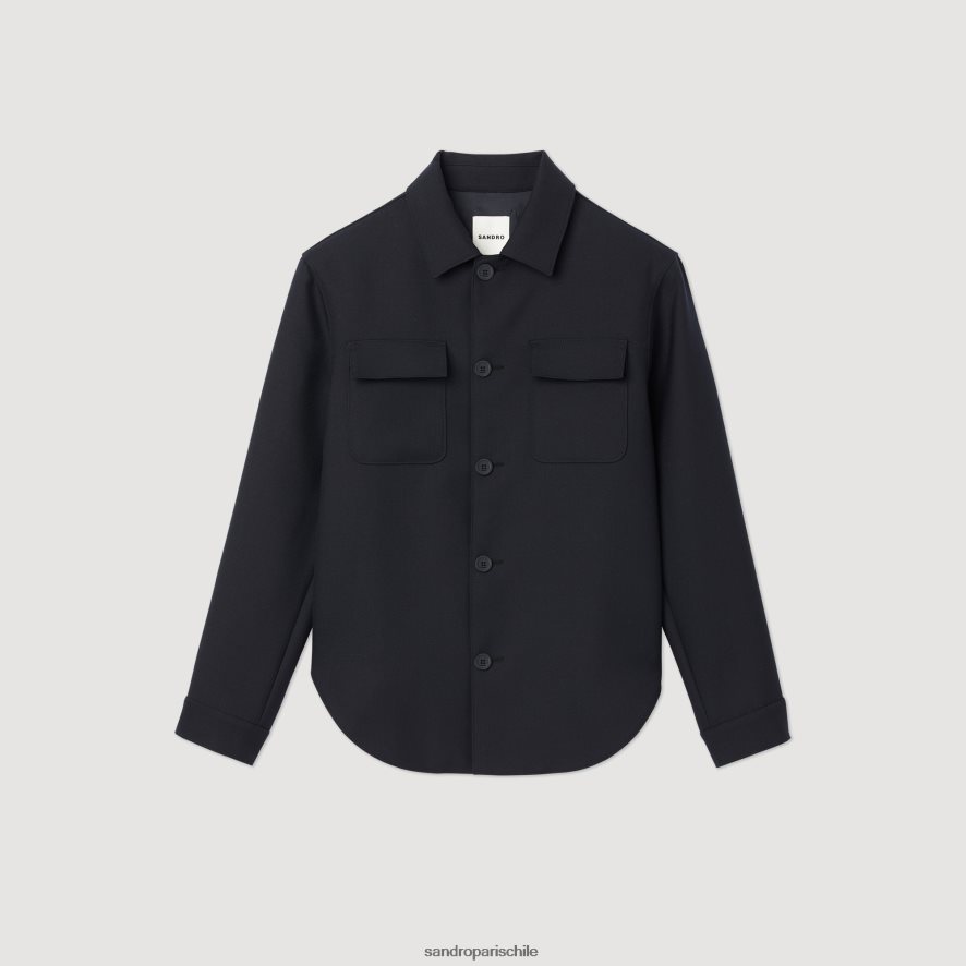 Sandro Paris sobrecamisa abotonada Azul marino hombres vestir JJ402J816