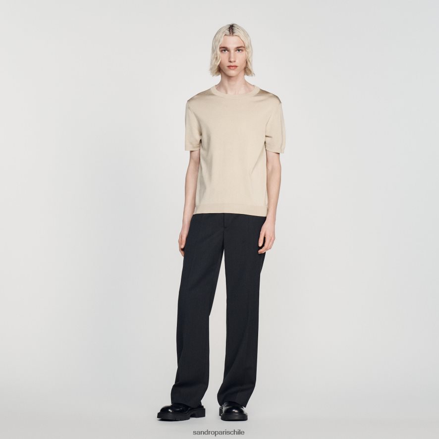 Sandro Paris camiseta de punto beige hombres vestir JJ402J718