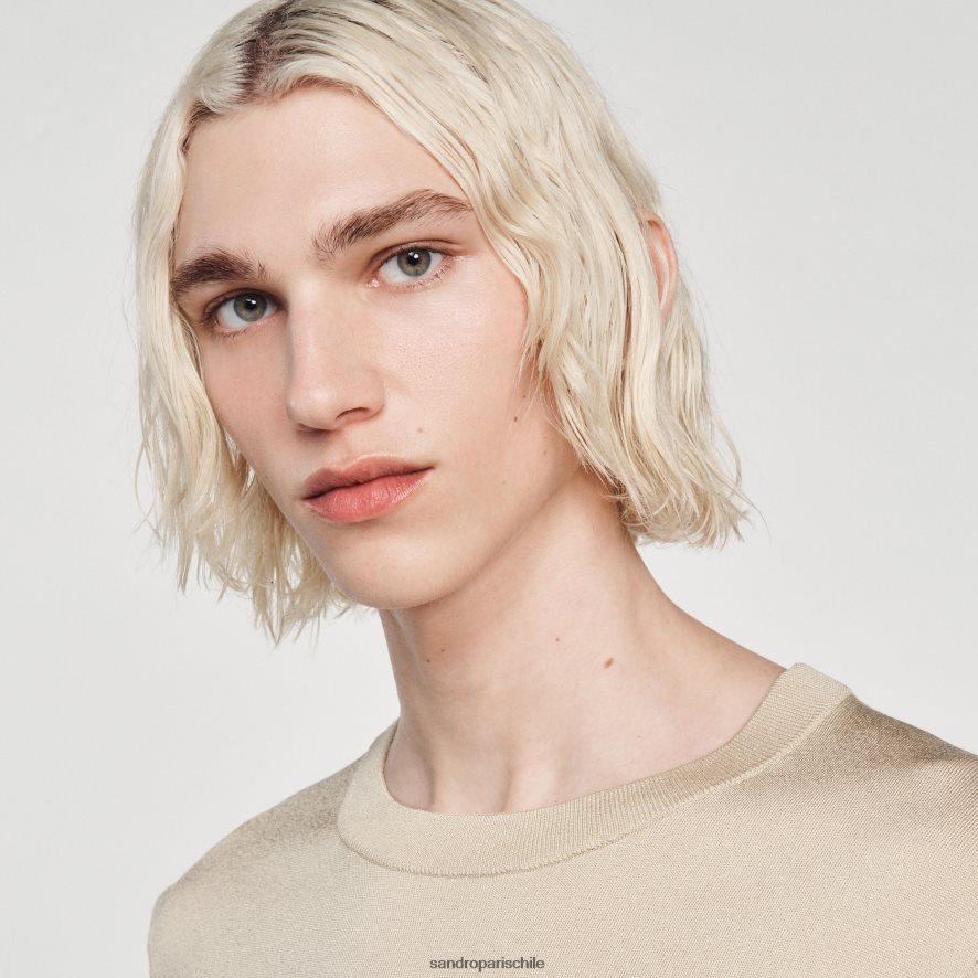 Sandro Paris camiseta de punto beige hombres vestir JJ402J718