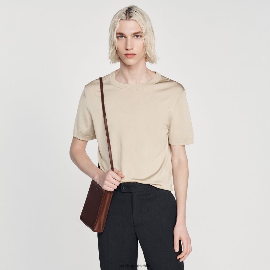 Sandro Paris camiseta de punto beige hombres vestir JJ402J718