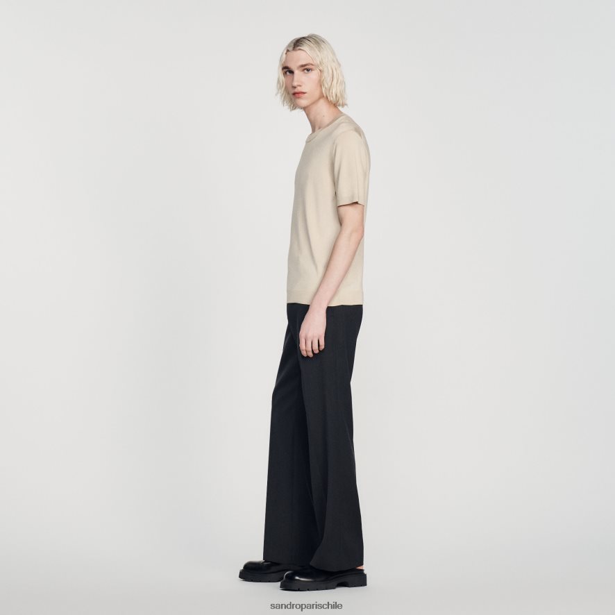 Sandro Paris camiseta de punto beige hombres vestir JJ402J718