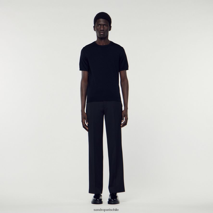 Sandro Paris camiseta de punto negro hombres vestir JJ402J698