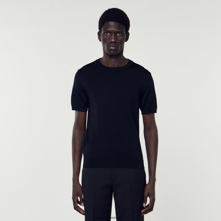 Sandro Paris camiseta de punto negro hombres vestir JJ402J698