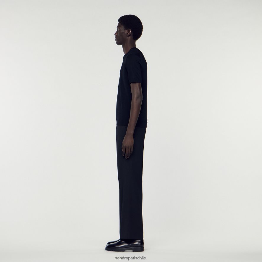 Sandro Paris camiseta de punto negro hombres vestir JJ402J698