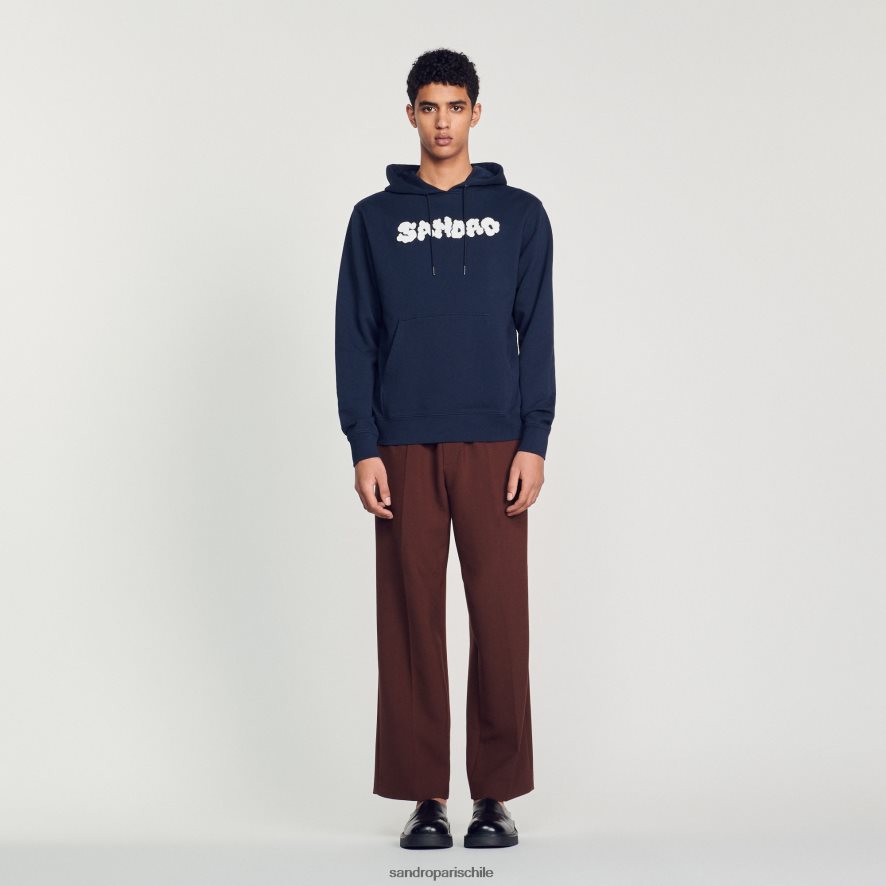 Sandro Paris sudadera con capucha bordada Azul marino hombres vestir JJ402J740