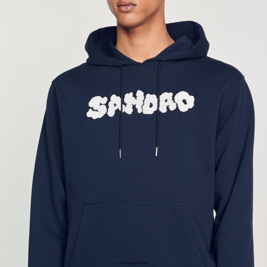 Sandro Paris sudadera con capucha bordada Azul marino hombres vestir JJ402J740