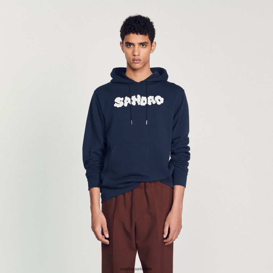 Sandro Paris sudadera con capucha bordada Azul marino hombres vestir JJ402J740