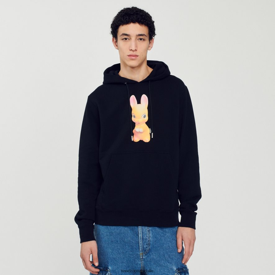Sandro Paris sudadera con capucha y estampado de conejos negro hombres vestir JJ402J731